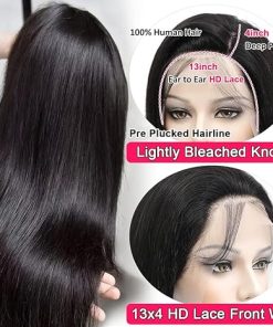 Wig store-Straight-13×4 Lace Front Wigs Human Hair Pre Plucked with Baby Hair 180% Density Brazilian Straight Human Hair Wigs for Black Women 9A Glueless HD Lace Frontal Wigs (20inch- Natural Color) 2