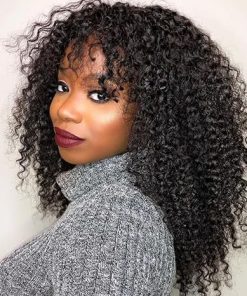 Wig store-Thick-BLY Human Hair Kinky Curly Wig with Bangs 18 Inch Wear and Go Glueless Curly Wigs with Scalp Top Human Hair Wigs for Women 180 Density Natural Black Color