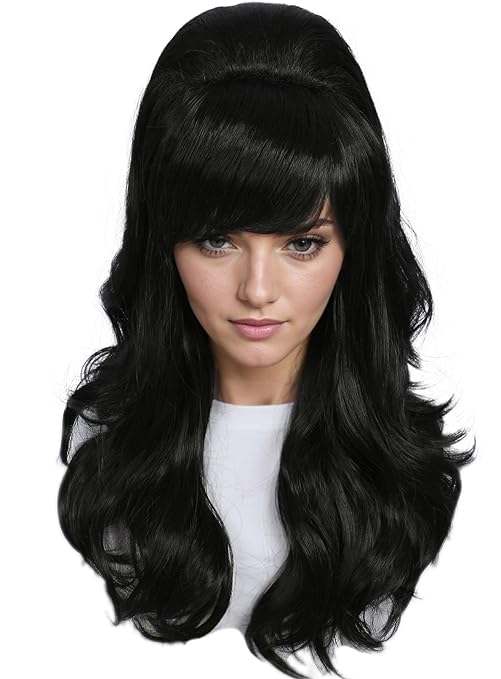 Wig store-Wavy-Linfairy Long Wavy Black Wig Big Bouffant Beehive Wigs for Women fits 50s 80s Costume Wig store-Wavy-Linfairy Long Wavy Black Wig Big Bouffant Beehive Wigs for Women fits 50s 80s Costume