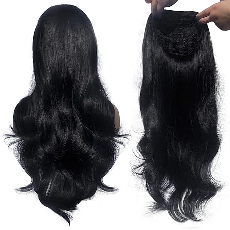 Wig store-Wavy-Half Wig 24 Inches Long Wavy Black Wig Clip in Half Head Tied Wig Synthetic Hair Extensions for Women Quick Weave Self Styled in 60 Seconds Half Wigs 2 Wig store-Wavy-Half Wig 24 Inches Long Wavy Black Wig Clip in Half Head Tied Wig Synthetic Hair Extensions for Women Quick Weave Self Styled in 60 Seconds Half Wigs - Image 2