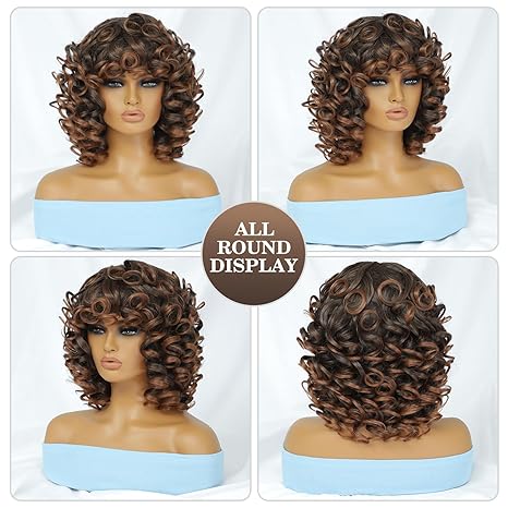 Wig store-Curly-Short Loose Curly Afro Wigs with Bangs for Black Women Ombre Brown Color Afro Big Curly Wig for Women Synthetic Heat Resistant Bouncy Cute Fluffy Wigs for Women (14 Inch- T2-30) 2 Wig store-Curly-Short Loose Curly Afro Wigs with Bangs for Black Women Ombre Brown Color Afro Big Curly Wig for Women Synthetic Heat Resistant Bouncy Cute Fluffy Wigs for Women (14 Inch- T2-30) - Image 2