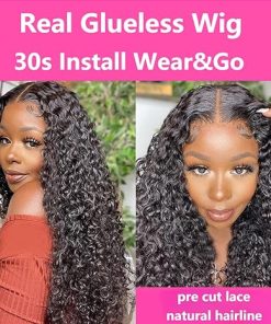 Wig store-Wavy-28 Inch Water Wave Wear & Go Glueless Wig Pre Cut Lace Glueless Wigs Human Hair Pre Plucked Wet and Wavy Lace Front Wigs Human Hair for Women 180% Density Natural Hairline 2