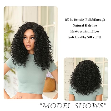 Wig store-Curly-Curly Wigs for Black Women bob Water Deep Wave Short Black Wig Pre Plucked Natural Like Synthetic Fiber Wigs for Daily and Party Use and Cosplay(black) 2 Wig store-Curly-Curly Wigs for Black Women bob Water Deep Wave Short Black Wig Pre Plucked Natural Like Synthetic Fiber Wigs for Daily and Party Use and Cosplay(black) - Image 2