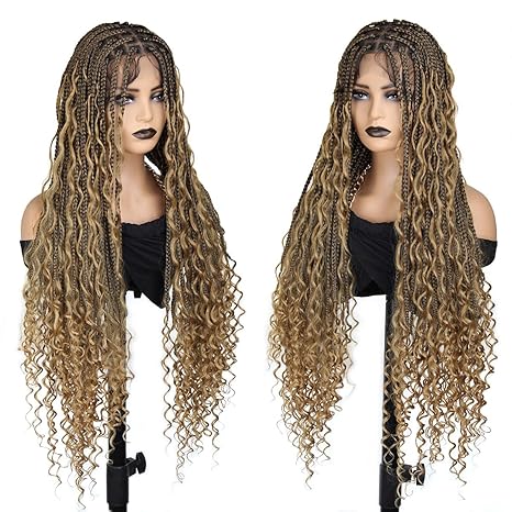 Wig store-braided wigs-Boho Braided Wigs for black women- Knotless Box Braids Wig Ombre Black to Honey Brown Bohemian Braid Wig 2 Wig store-braided wigs-Boho Braided Wigs for black women- Knotless Box Braids Wig Ombre Black to Honey Brown Bohemian Braid Wig - Image 2
