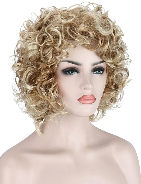 Wig store-Curly-Kalyss Short Curly Wavy Blonde Wigs for Women Heat Resistant Synthetic Full Head Hair Costume Wig Natural Looking 130% Density Hairpiece Wig store-Curly-Kalyss Short Curly Wavy Blonde Wigs for Women Heat Resistant Synthetic Full Head Hair Costume Wig Natural Looking 130% Density Hairpiece