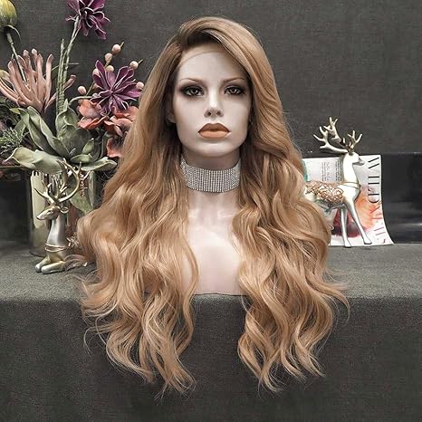 Wig store-Long Wavy-Blonde Lace Front Wig Dark Rooted Wave Synthetic Wigs for Women Cosplay Party Drag Queen 3 Wig store-Long Wavy-Blonde Lace Front Wig Dark Rooted Wave Synthetic Wigs for Women Cosplay Party Drag Queen - Image 3