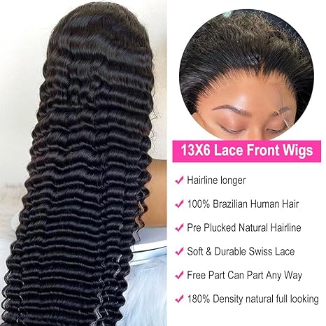 Wig store-Wavy-13×6 Deep Wave Lace Front Wigs Human Hair Wigs 180 Density Deep Part Curly Lace Frontal Glueless Wigs Human Hair Lace Front Wigs Pre Plucked Natural Black 24 Inch 3 Wig store-Wavy-13x6 Deep Wave Lace Front Wigs Human Hair Wigs 180 Density Deep Part Curly Lace Frontal Glueless Wigs Human Hair Lace Front Wigs Pre Plucked Natural Black 24 Inch - Image 3
