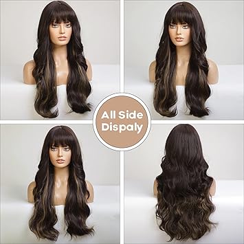 Wig store-Long Hair-EMMOR Ombre Brown Wigs for Women Long Curly Wigs with Bangs Wave Heat Resistant Synthetic Wigs Soft Natural Looking 2 Wig store-Long Hair-EMMOR Ombre Brown Wigs for Women Long Curly Wigs with Bangs Wave Heat Resistant Synthetic Wigs Soft Natural Looking - Image 2