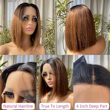 Wig store-Straight-1B/30 Ombre Brown Lace Front Wigs Human Hair 12 Inch Pre Plucked Colored Bob Wig 13x4x1 Middle Part Human Hair Wig For Black Women 2 Wig store-Straight-1B/30 Ombre Brown Lace Front Wigs Human Hair 12 Inch Pre Plucked Colored Bob Wig 13x4x1 Middle Part Human Hair Wig For Black Women - Image 2