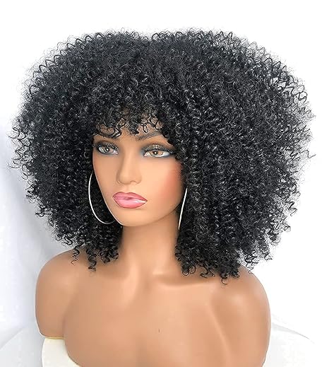 Wig store-Coily-RunM Short Curly Afro Wig With Bangs for Black Women Kinky Curly Hair Wig Afro Synthetic Full Wigs(Black) 3 Wig store-Coily-RunM Short Curly Afro Wig With Bangs for Black Women Kinky Curly Hair Wig Afro Synthetic Full Wigs(Black) - Image 3
