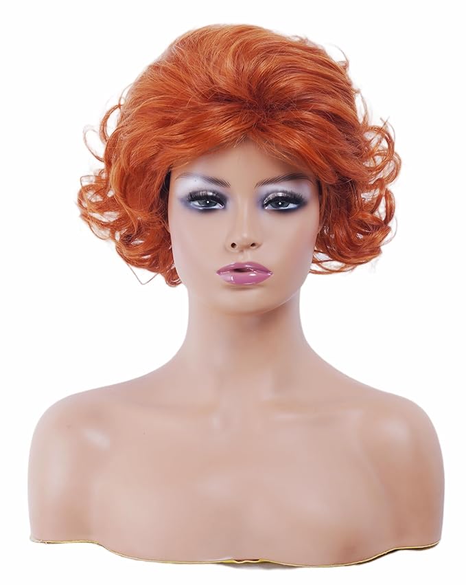 Wig store-Wavy-12 Inches Vintage Auburn Short Curly Wavy Wigs for Women Copper Red Wavy Wig with Synthetic Natural Ginger Wig for 60s 70s 80s Cosplay-Halloween 3 Wig store-Wavy-12 Inches Vintage Auburn Short Curly Wavy Wigs for Women Copper Red Wavy Wig with Synthetic Natural Ginger Wig for 60s 70s 80s Cosplay-Halloween - Image 3