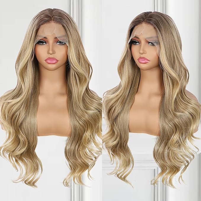 Wig store-Wavy-Blonde Lace Front Wig for Women 13×4 Body Wave Synthetic Wigs Highlight Pre-plucked Long Wavy Wig 150% Density Heat Resistant Hair Replacement Wigs 26 Inch Wig store-Wavy-Blonde Lace Front Wig for Women 13x4 Body Wave Synthetic Wigs Highlight Pre-plucked Long Wavy Wig 150% Density Heat Resistant Hair Replacement Wigs 26 Inch
