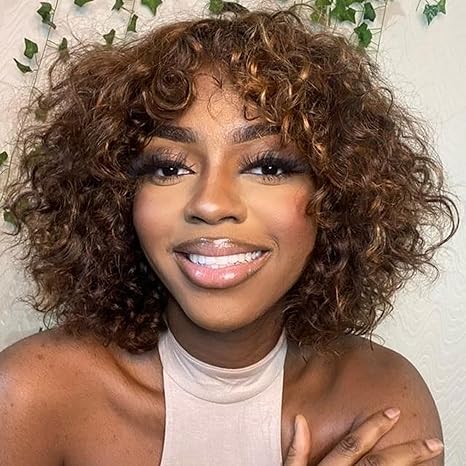 Wig store-Curly-HUA Short Curly Human Hair Wig With Bangs for Black Women Glueless Deep Wave Bob 4/30 Highlight Wig Human Hair With Bangs 12 Inch Curly Bob Wigs Human Hair Glueless Wear And Go for Black Women Wig store-Curly-HUA Short Curly Human Hair Wig With Bangs for Black Women Glueless Deep Wave Bob 4/30 Highlight Wig Human Hair With Bangs 12 Inch Curly Bob Wigs Human Hair Glueless Wear And Go for Black Women