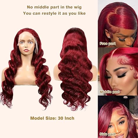 Wig store-Wavy-99j Burgundy Lace Front Wigs Human Hair 13×4 Body Wave Wig 180% Density Glueless Frontal Wigs Human Hair Pre Plucked Brazilian Virgin Human Hair Wigs Colored Wine Red for Women (32inch) 2 Wig store-Wavy-99j Burgundy Lace Front Wigs Human Hair 13x4 Body Wave Wig 180% Density Glueless Frontal Wigs Human Hair Pre Plucked Brazilian Virgin Human Hair Wigs Colored Wine Red for Women (32inch) - Image 2