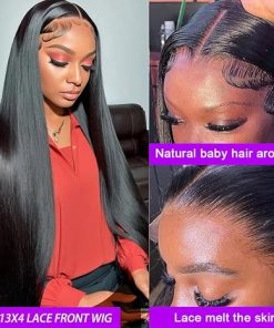 Wig store-Straight-Straight Lace Front Wigs Human Hair Pre Plucked 13×4 HD Transparent Lace Front Human Hair Wigs for Black Women Glueless Brazilian Virgin Hair Lace Frontal Wig 180% Density with Baby Hair Hairline 2