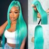Wig store-Straight-Blue Green Color Synthetic Lace Front Wigs for Fashion Women 24 Inch Long Silky Straight Hair Mint Green Wig 13×4 HD Lace Front Wigs Pre Plucked Hairline
