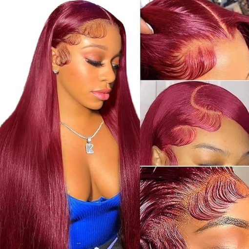 Wig store-Straight-Lzlefho 24 Inch 99j Burgundy Lace Front Wigs Human Hair 250% Density Straight Burgundy Wig Human Hair 99j 13x6 HD Glueless Frontal Wigs for Women Pre Plucked with Baby Hair