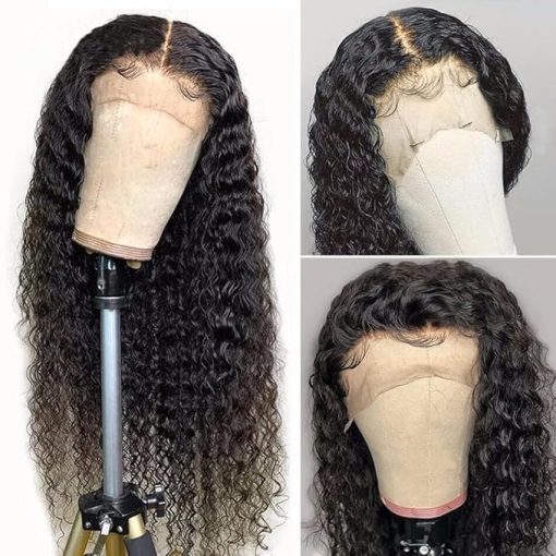 Wig store-Wavy-LUMIERE Deep Wave Human Hair Wigs for Black Women Natural Color Glueless 4x4 Lace Closure Wig Brazilian Virgin Human Hair Deep Wave Lace Front Wigs Wigs with Baby Hair Pre Plucked 18 Inch - Image 2