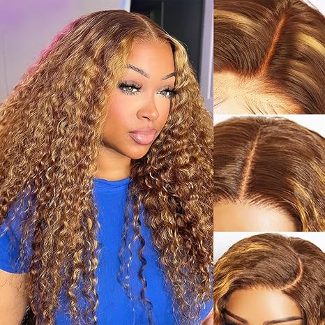 Wig store-Curly-Ombre Curly 20 Inch Highlight Lace Front Wig Human Hair Pre Plucked Brown and Blonde 5/27 Ombre Curly Wig 13×4 Honey Blonde Wig Human Hair 2 Wig store-Curly-Ombre Curly 20 Inch Highlight Lace Front Wig Human Hair Pre Plucked Brown and Blonde 5/27 Ombre Curly Wig 13x4 Honey Blonde Wig Human Hair - Image 2