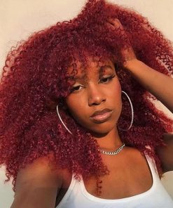 Wig store-Coily/Kinky-16 Inch Curly Wig Afro Curly Wigs for Black Women Afro Kinky Curly Wig With Bangs Full and Fluffy Glueless Wig Synthetic Hair Replacement Wigs for Cosplay and Daily (Burgundy)