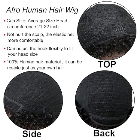 Wig store-Curly-Short Afro Kinky Curly Human Hair Wigs For Black Women Glueless Brazilian Virgin Short Curly Afro Wigs with Bangs None Lace 150% Density Unprocessed Afro Wig Human Hair Curly Machine Made 3 Wig store-Curly-Short Afro Kinky Curly Human Hair Wigs For Black Women Glueless Brazilian Virgin Short Curly Afro Wigs with Bangs None Lace 150% Density Unprocessed Afro Wig Human Hair Curly Machine Made - Image 3