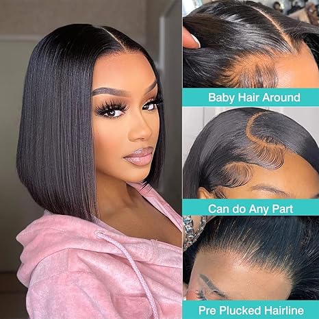 Wig store-Straight-Straight Bob Wig Human Hair 13×4 HD Frontal Lace Wig 180% Density Short Bob Wigs for Black Women Glueless Bob Lace Front Wigs Human Hair Pre Plucked Natural Color 16 inch 2 Wig store-Straight-Straight Bob Wig Human Hair 13x4 HD Frontal Lace Wig 180% Density Short Bob Wigs for Black Women Glueless Bob Lace Front Wigs Human Hair Pre Plucked Natural Color 16 inch - Image 2