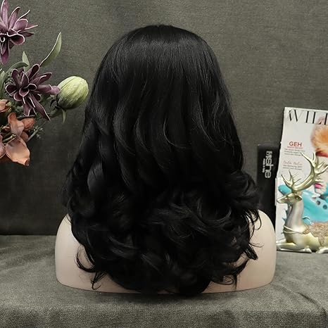 Wig store-Wavy-Black Short Bob Wigs: Synthetic Lace Front Wigs Black Short Wavy Wig Free Part Natural Hairline Heat Resistant Fiber Daily Wigs Hair Replacement Wig Cosplay Costume Halloween Wigs 14In (Black) 2 Wig store-Wavy-Black Short Bob Wigs: Synthetic Lace Front Wigs Black Short Wavy Wig Free Part Natural Hairline Heat Resistant Fiber Daily Wigs Hair Replacement Wig Cosplay Costume Halloween Wigs 14In (Black) - Image 2