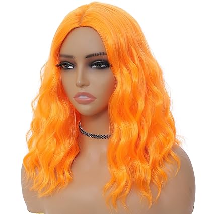 Wig store-Wavy-Orange Wig for Women- Wavy Curly Orange Bob Wigs Middle Part 14 Inch Shoulder Length Heat Resistant Synthetic Colorful Wig Wig store-Wavy-Orange Wig for Women- Wavy Curly Orange Bob Wigs Middle Part 14 Inch Shoulder Length Heat Resistant Synthetic Colorful Wig
