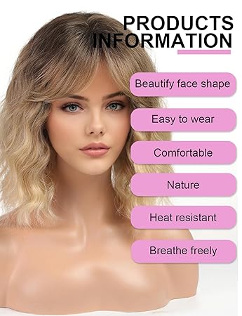 Wig store-Wavy-Short Platinum Bob Wigs for Women-Synthetic Wavy Curly Hair Wig with Bangs for Daily 2 Wig store-Wavy-Short Platinum Bob Wigs for Women-Synthetic Wavy Curly Hair Wig with Bangs for Daily - Image 2