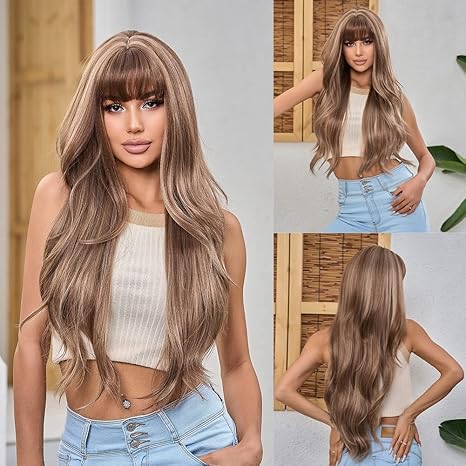 Wig store-Curly-WL-01 Women’s Wavy Blonde Wig With Hair Bangs Long Length Synthetic Heat Resistant Nature Curly Wigs Cool Fancy Color For Party Daily Halloween Cosplay (Mixed Blonde) Wig store-Curly-WL-01 Women's Wavy Blonde Wig With Hair Bangs Long Length Synthetic Heat Resistant Nature Curly Wigs Cool Fancy Color For Party Daily Halloween Cosplay (Mixed Blonde)