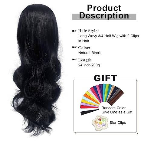 Wig store-Wavy-Half Wig 24 Inches Long Wavy Black Wig Clip in Half Head Tied Wig Synthetic Hair Extensions for Women Quick Weave Self Styled in 60 Seconds Half Wigs 3 Wig store-Wavy-Half Wig 24 Inches Long Wavy Black Wig Clip in Half Head Tied Wig Synthetic Hair Extensions for Women Quick Weave Self Styled in 60 Seconds Half Wigs - Image 3