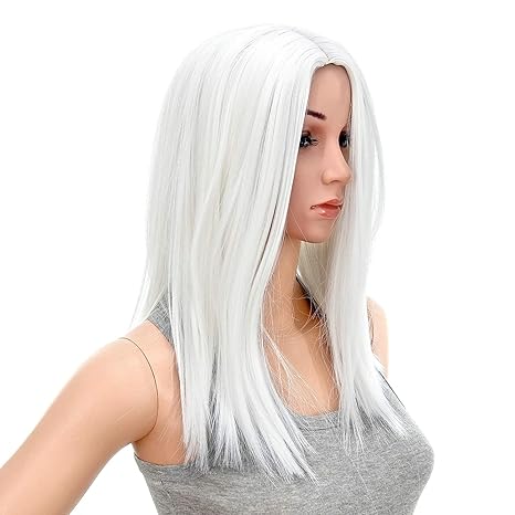 Wig store-Straight-SWACC 14-Inch Short Straight Middle Part Hair Wig Medium Length Synthetic Heat Resistant Wigs for Women with Wig Cap (White) Wig store-Straight-SWACC 14-Inch Short Straight Middle Part Hair Wig Medium Length Synthetic Heat Resistant Wigs for Women with Wig Cap (White)