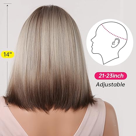 Wig store-Bob Wig-Allbell Brown Blonde Ombre Bob Wigs for Women Cosplay Wig with Bangs Dark Roots Gray Natural Hair Synthetic Wig 3 Wig store-Bob Wig-Allbell Brown Blonde Ombre Bob Wigs for Women Cosplay Wig with Bangs Dark Roots Gray Natural Hair Synthetic Wig - Image 3