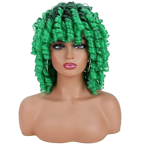 Wig store-Coily-andromeda Ombre Green Wigs for Black Women Soft Short Curly Wig with Bangs Synthetic Afro Loose Kinky Curly Wig St. Patrick’s Day Halloween Costumes Cosplay Wigs(Black to Green) 2 Wig store-Coily-andromeda Ombre Green Wigs for Black Women Soft Short Curly Wig with Bangs Synthetic Afro Loose Kinky Curly Wig St. Patrick's Day Halloween Costumes Cosplay Wigs(Black to Green) - Image 2