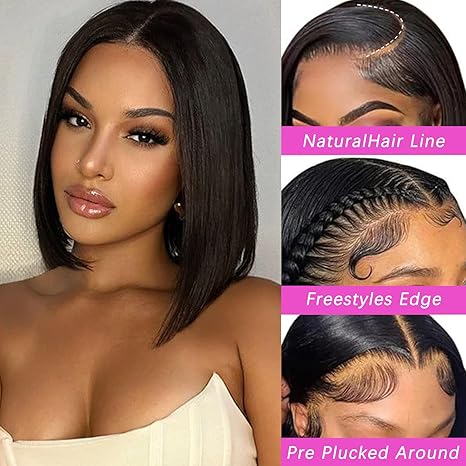 Wig store-Straight-Straight Bob Wig Human Hair 13×4 HD Lace Front Bob Wigs for Black Women 180% Density 12A Glueless Bob Wigs Human Hair Pre Plucked with Baby Hair 12 Inch Bob Human Hair Wig Natural Black 2 Wig store-Straight-Straight Bob Wig Human Hair 13x4 HD Lace Front Bob Wigs for Black Women 180% Density 12A Glueless Bob Wigs Human Hair Pre Plucked with Baby Hair 12 Inch Bob Human Hair Wig Natural Black - Image 2