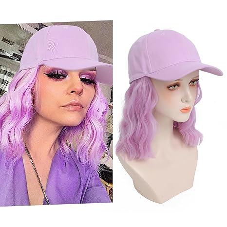 Wig store-Wavy-Synthetic Wig Hat with Natural Wave hair Extensions attached for woman Baseball cap wig purple curly wavy Hairstyle Adjustable purple Hat Wig (Purple- 14inch) Wig store-Wavy-Synthetic Wig Hat with Natural Wave hair Extensions attached for woman Baseball cap wig purple curly wavy Hairstyle Adjustable purple Hat Wig (Purple- 14inch)