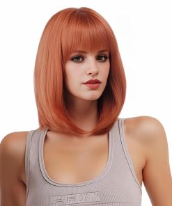 Wig store-Normal-Rugelyss Auburn Short Straight Bob Wig with Bangs 12 Inches Copper Red Ginger Synthetic Hair Wigs for Women and Girl with Wig Cap fits for Halloween and Cosplay Costume Party