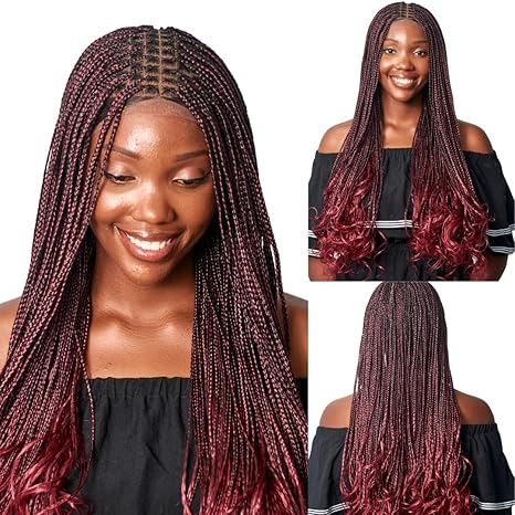 Wig store-All-Full 360 HD Transparent Lace Front Knotless Braided French Curl Wig with Baby Hair and curly tips – Synthetic hand-made box braids wig for black wome (28″ French Curls- TBUG) Wig store-All-Full 360 HD Transparent Lace Front Knotless Braided French Curl Wig with Baby Hair and curly tips - Synthetic hand-made box braids wig for black wome (28" French Curls- TBUG)