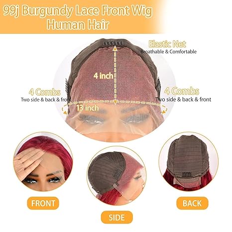 Wig store-Wavy-20 Inch 99J Burgundy Lace Front Wigs Human Hair 200% Density 13×4 Deep wave Lace Front Wigs Human Hair Pre Plucked Red Lace Frontal Wig for Women Glueless 3 Wig store-Wavy-20 Inch 99J Burgundy Lace Front Wigs Human Hair 200% Density 13x4 Deep wave Lace Front Wigs Human Hair Pre Plucked Red Lace Frontal Wig for Women Glueless - Image 3