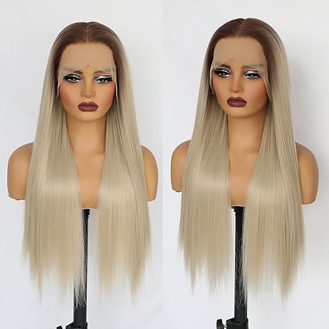 Wig store-Straight-Lovestory Blonde Ombre Heat Resistant Synthetic Lace Front Wigs Long Straight Wig Pre Plucked Glueless Synthetic Lace Hair Wigs for Women 2 Wig store-Straight-Lovestory Blonde Ombre Heat Resistant Synthetic Lace Front Wigs Long Straight Wig Pre Plucked Glueless Synthetic Lace Hair Wigs for Women - Image 2