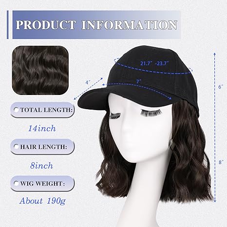 Wig store-Wavy-FORCUTEU Hat Wigs for Women Baseball Cap with Hair Extensions Short Wave Synthetic baseball Cap Wig for Women Adjustable Hat with Hair Attached for Daily Use(14inch) 2 Wig store-Wavy-FORCUTEU Hat Wigs for Women Baseball Cap with Hair Extensions Short Wave Synthetic baseball Cap Wig for Women Adjustable Hat with Hair Attached for Daily Use(14inch) - Image 2