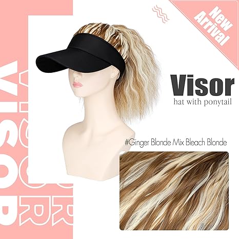 Wig store-Coily-AynnQueen Visor Hat with Ponytail for Women Adjustable Hat with Synthetic Wig Attached 8inch Kinky Curly Ponytail Summer Style Black Visor (Ginger Blonde Mix Bleach Blonde) 2 Wig store-Coily-AynnQueen Visor Hat with Ponytail for Women Adjustable Hat with Synthetic Wig Attached 8inch Kinky Curly Ponytail Summer Style Black Visor (Ginger Blonde Mix Bleach Blonde) - Image 2