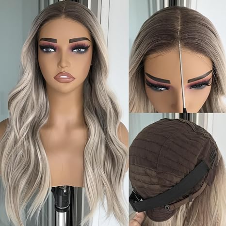 Wig store-Wavy-Wear and Go Glueless Body Wave Synthetic Lace Front Wig Pre Plucked Pre Cut Lace Wig for Beginners Platinum Ash Blonde with Brown Roots Ready to Wigs for Women 20 Inch Wavy 2 Wig store-Wavy-Wear and Go Glueless Body Wave Synthetic Lace Front Wig Pre Plucked Pre Cut Lace Wig for Beginners Platinum Ash Blonde with Brown Roots Ready to Wigs for Women 20 Inch Wavy - Image 2