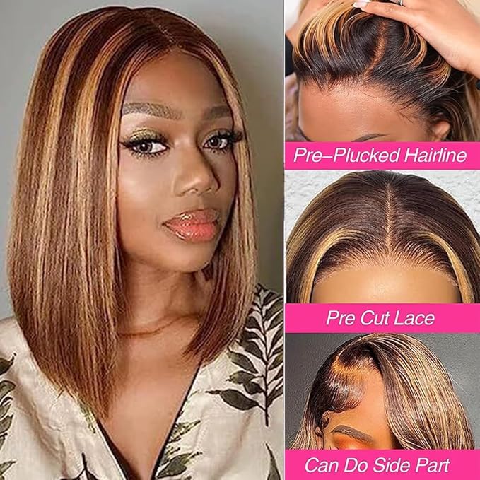 Wig store-Straight-12 Inch Glueless Ombre Bob Wig Human Hair Pre Plucked Pre Cut-7×5 HD Lace Wear and Go Glueless Wigs Human Hair 2 Wig store-Straight-12 Inch Glueless Ombre Bob Wig Human Hair Pre Plucked Pre Cut-7x5 HD Lace Wear and Go Glueless Wigs Human Hair - Image 2