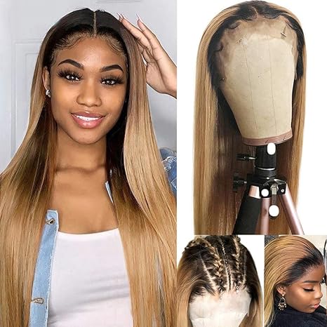 Wig store-Straight-Ombre Honey Blonde Human Hair Wig 13×6 HD Transparent Lace Front 2 Tones with Dark Roots #1B27 Ombre Blonde Glueless Wigs 22 Inch 150% Density Pre Plucked with Baby Hair Lace Frontal Wigs for Women Wig store-Straight-Ombre Honey Blonde Human Hair Wig 13x6 HD Transparent Lace Front 2 Tones with Dark Roots #1B27 Ombre Blonde Glueless Wigs 22 Inch 150% Density Pre Plucked with Baby Hair Lace Frontal Wigs for Women