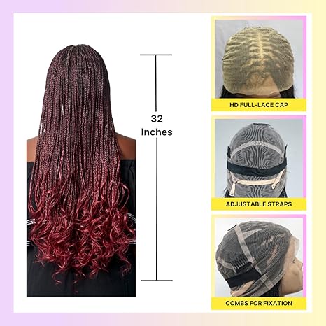 Wig store-All-Full 360 HD Transparent Lace Front Knotless Braided French Curl Wig with Baby Hair and curly tips – Synthetic hand-made box braids wig for black wome (28″ French Curls- TBUG) 3 Wig store-All-Full 360 HD Transparent Lace Front Knotless Braided French Curl Wig with Baby Hair and curly tips - Synthetic hand-made box braids wig for black wome (28" French Curls- TBUG) - Image 3