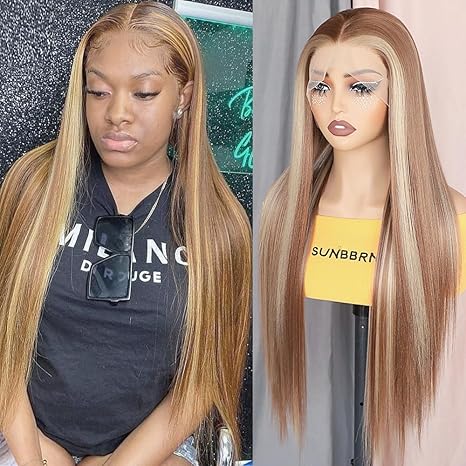 Wig store-Straight-Aubree Highlight Warm Brown Synthetic Wig Long Straight 13*3 Lace Front Wigs for Women Breathable Hair Replacement Wig with Natural Hairline Heat Resistant Synthetic Wigs for Daily Party Drag Queen Dance 20 Inch 2 Wig store-Straight-Aubree Highlight Warm Brown Synthetic Wig Long Straight 13*3 Lace Front Wigs for Women Breathable Hair Replacement Wig with Natural Hairline Heat Resistant Synthetic Wigs for Daily Party Drag Queen Dance 20 Inch - Image 2