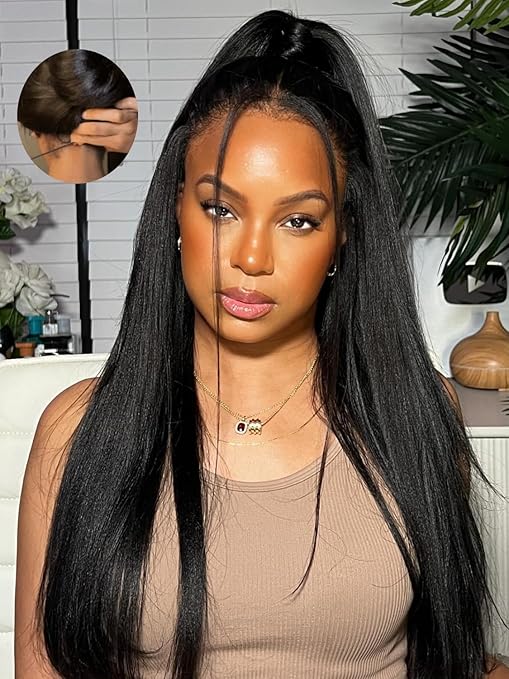 Wig store-Wavy-Julia Hair Yaki Straight Pre Cut HD Lace Closure Wigs Human Hair with Elastic Drawstring Glueless Wig Human Hair 7×5 Lace Front Bye Bye Knots Wig Pre Plucked Bleached Knots Natural Hairline 16 Inch Wig store-Wavy-Julia Hair Yaki Straight Pre Cut HD Lace Closure Wigs Human Hair with Elastic Drawstring Glueless Wig Human Hair 7x5 Lace Front Bye Bye Knots Wig Pre Plucked Bleached Knots Natural Hairline 16 Inch