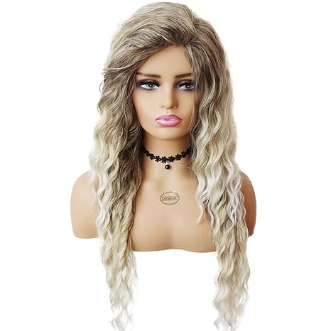 Wig store-Long Hair-GNIMEGIL 26 inch Long Curly Blonde Wigs for White Women Ombre Blonde Curly Wig Wavy Synthetic Wig Brown Dark Roots 80s Cosplay Wigs Costume for Women Daily Wear 3 Wig store-Long Hair-GNIMEGIL 26 inch Long Curly Blonde Wigs for White Women Ombre Blonde Curly Wig Wavy Synthetic Wig Brown Dark Roots 80s Cosplay Wigs Costume for Women Daily Wear - Image 3
