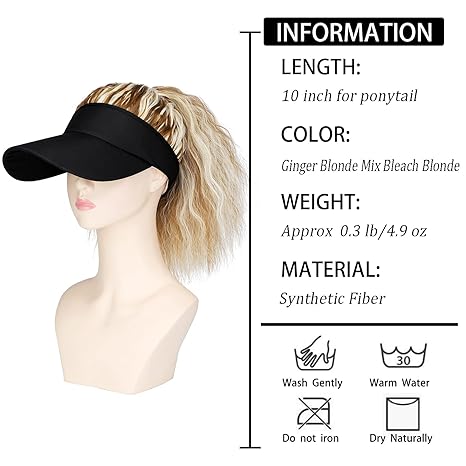 Wig store-Coily-AynnQueen Visor Hat with Ponytail for Women Adjustable Hat with Synthetic Wig Attached 8inch Kinky Curly Ponytail Summer Style Black Visor (Ginger Blonde Mix Bleach Blonde) 3 Wig store-Coily-AynnQueen Visor Hat with Ponytail for Women Adjustable Hat with Synthetic Wig Attached 8inch Kinky Curly Ponytail Summer Style Black Visor (Ginger Blonde Mix Bleach Blonde) - Image 3